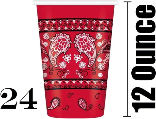 Miniatura 6 de Oojami Sirve 24 – Bandana roja suministros para fiesta occidental – Paquete completo de fiesta con platos llanos de 9 pulgadas, platos de postre