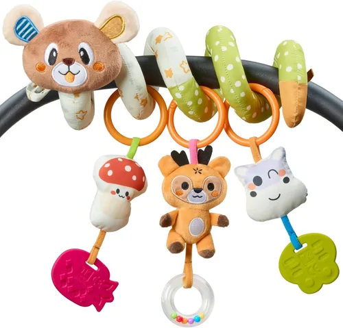 Miniatura 8 de TUMAMA - Arco de actividad para bebé con juguete en espiral de oso, clips ajustables y desmontables, juguetes sensoriales estimulantes colgantes