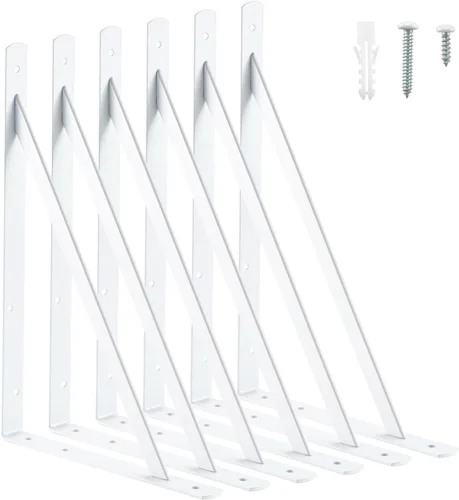 Miniatura 18 de HOME MASTER HARDWARE Soportes de estante resistentes de 12 x 8 pulgadas, capacidad de carga: 600 libras, paquete de 10 soportes L de metal blanco