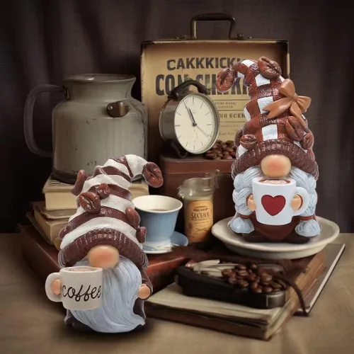 Miniatura 6 de Hodao 2 piezas de figuritas de gnomos de café - Decoración de elfo enano Tomte sueco para bar, hogar, regalos, decoración de rincón de café