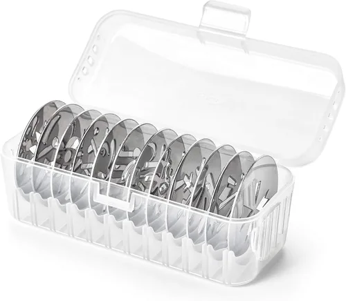 Miniatura 12 de OXO Good Grips Juego de Prensa para Galletas de 14 Piezas, Prensa para Galletas con 12 Discos de Acero Inoxidable y Estuche de Almacenamiento