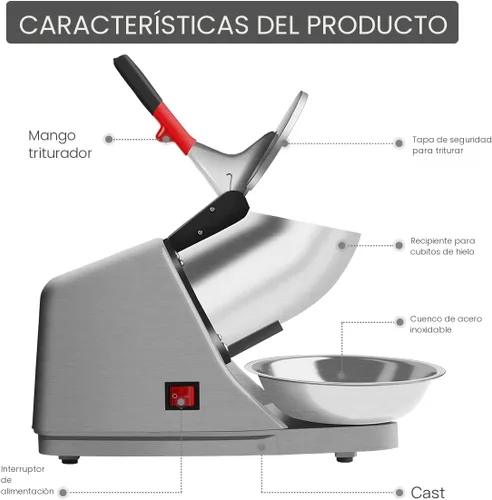 Miniatura 2 de Reespring Máquina de Conos de Nieve Máquina de Hielo Raspado Trituradora de Hielo con Cuchilla de Acero Inoxidable Eléctrica de Cocina para Hielo