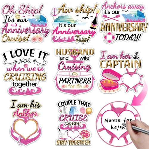 8 imanes de aniversario grandes para puerta de crucero, color rosa, para puerta de crucero magnético, decoración de fiesta de aniversario para