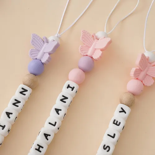 Miniatura 4 de Clip personalizado para chupete con nombre, soporte para chupete personalizado con nombre, juegos de regalo para bebés recién nacidos (mariposa)