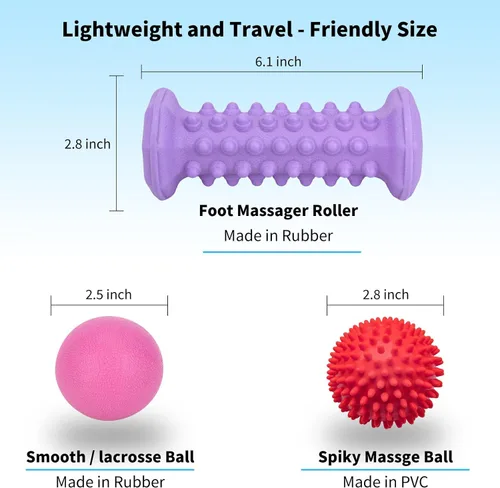 Miniatura 4 de Juego morado para aliviar la fascitis plantar, masajeador de rodillos de pies, bola de lacrosse de masaje, juego de terapia de bola puntiaguda