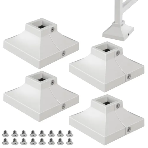 Paquete de 4 cubiertas de base de poste de cubierta de aleación de aluminio (base de poste de 1 x 1 pulgada x 3.35 pulgadas), para pasamanos, Blanco