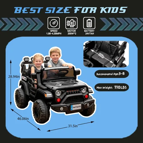Miniatura 3 de 24V Ride on Toys for Big Kids, 2 Seater Ride on Cars with Remote Control, 400W Motor, Ride on Truck w/ 20in Wide Seat, 3 Speeds, Lights, Bluetooth