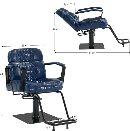 Miniatura 2 de BarberPub Silla clásica de peluquería, bomba hidráulica de 440 libras, silla reclinable manual para estilista, hogar y salón de belleza, barbería