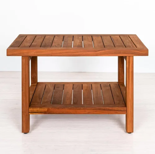 Miniatura 5 de Best Home Fashion Mesa de banco de ducha de teca con estante, mesa auxiliar grande para baño y spa, 14 pulgadas de ancho x 30 pulgadas de largo x 18