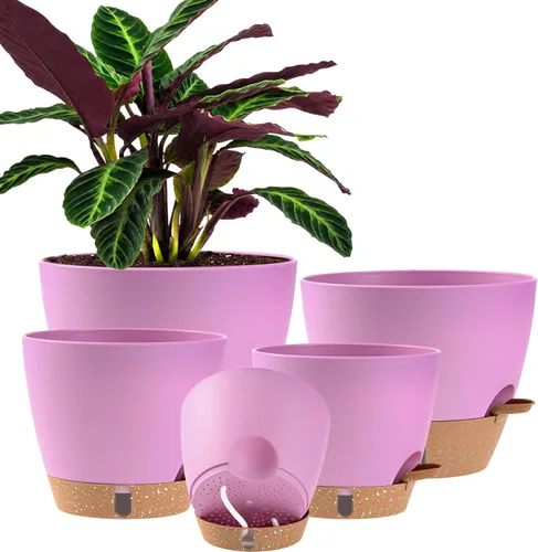 Miniatura 19 de Macetas de riego automático de 6 pulgadas para plantas de interior (paquete de 5) – Pequeñas macetas de plástico con ventana de nivel de agua