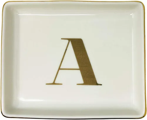 Miniatura 6 de Bandeja de joyería con anillo con inicial de regalo, plato de joyería personalizado y plato de baratija con iniciales de oro titular de cerámica