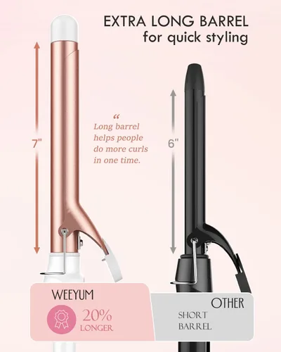 Miniatura 3 de WEEYUM Rizador de 1 pulgada, varita rizadora de barril largo para cabello, rizador de pelo de turmalina de cerámica, doble voltaje (100-240V)
