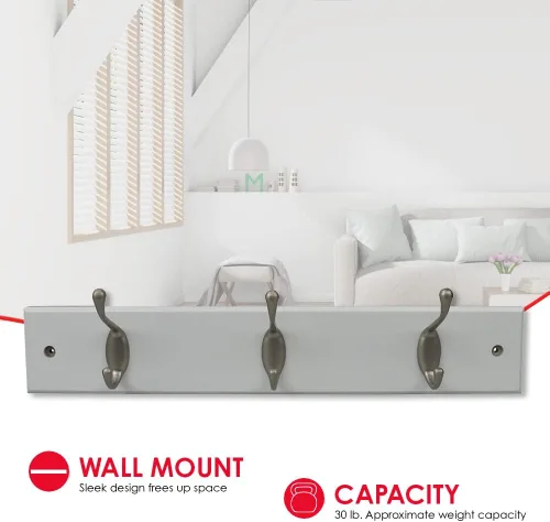 Miniatura 4 de Home Basics Estante colgante de pared blanco con 3 ganchos dobles para entrada elegante y espacios de vida organizados
