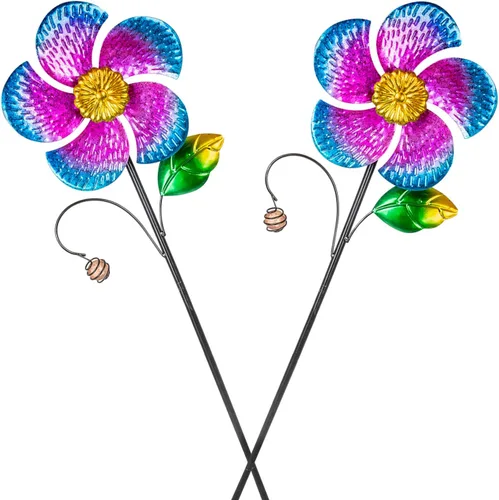 Miniatura 12 de Viveta Kinetic - Molino de viento metálico de 59 pulgadas para jardín, escultura de viento doble con estaca estable, multicolor D-multicolor-1