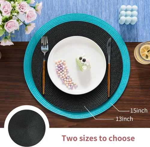Miniatura 2 de FunWheat Juego de 4 manteles individuales redondos trenzados para mesas de comedor, tejidos, lavables, antideslizantes, pequeños de 13 pulgadas