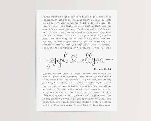 Miniatura 2 de Letras de canciones personalizadas para pared, regalo de boda de aniversario personalizado para parejas, póster de letras de boda, regalo de primera