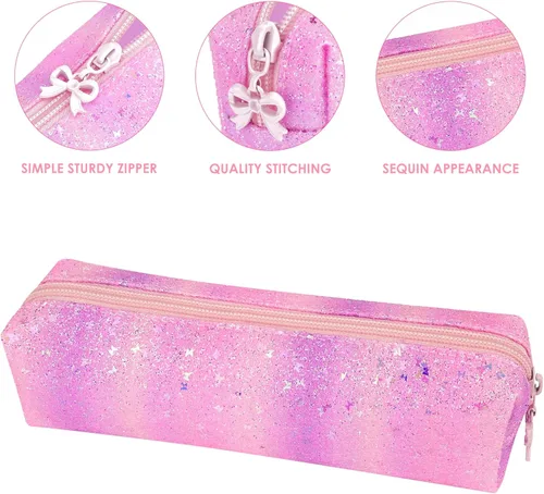 Miniatura 2 de Estuche para lápices con purpurina, estuche para lápices, bolsa portátil para bolígrafos con cremallera, bolsa de almacenamiento, bolsas de Rosa