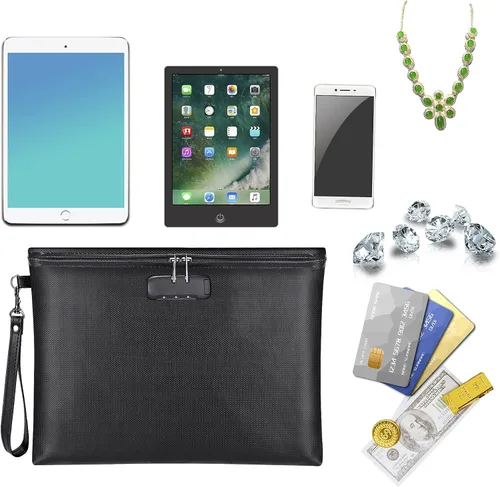Miniatura 4 de Bolsa de documentos ignífuga con cerradura, 14.3 x 10.2 pulgadas, bolsa de dinero ignífuga e impermeable con cierre de cremallera, bolsa