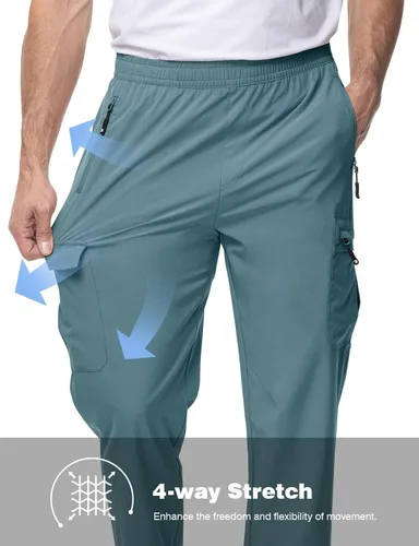 Miniatura 4 de Rdruko Pantalones de senderismo para hombre, ligeros, impermeables, de secado rápido, elásticos, con 5 bolsillos, cintura elástica