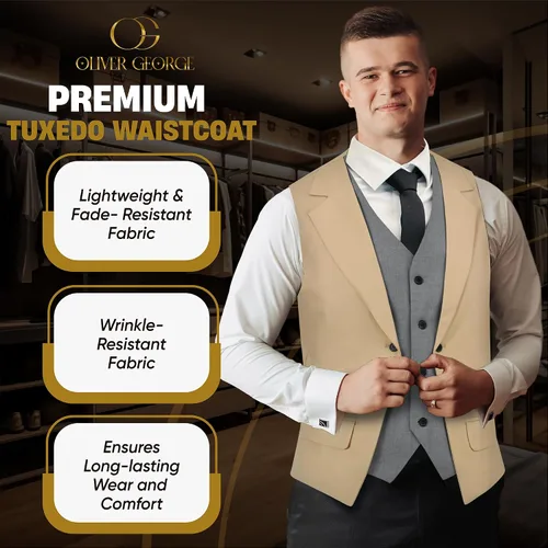 Miniatura 34 de Oliver George Chaleco formal de esmoquin en capas para hombre, chaleco de traje de negocios