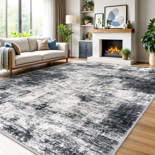 Miniatura 193 de IOHOUZE Alfombra pequeña abstracta de 2 x 3 pies, alfombra de entrada lavable para entrada interior, alfombras con respaldo de goma, alfombra gris