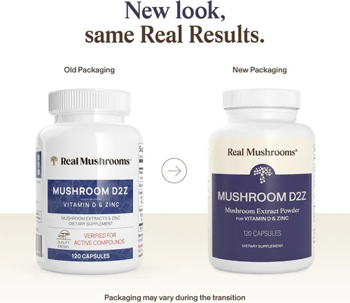 Miniatura 2 de Real Mushrooms Cápsulas de zinc y vitamina D2, con extractos orgánicos de hongos Chaga y Reishi, vitaminas para apoyo general del bienestar, vegano