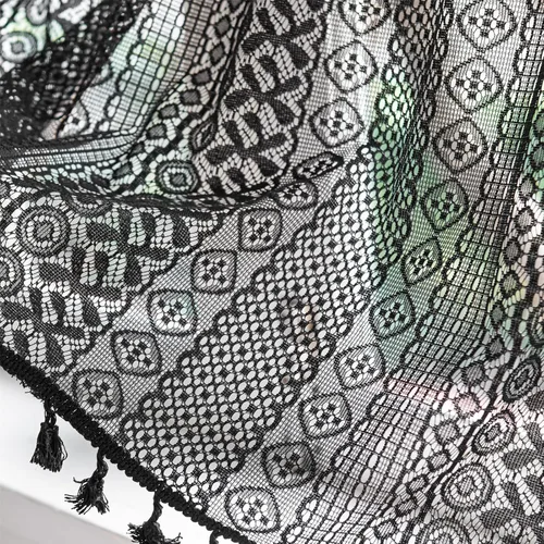 Miniatura 4 de Deeprove - Cenefa de cortina bohemia negra de 18 pulgadas de largo para cocina y cafetería, cortina corta bohemia de encaje transparente de crochet