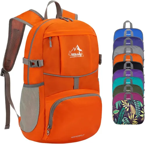 WATERFLY Mochila de senderismo plegable: mochila de día de 25L ultra ligera para mujer y hombre - pequeña mochila plegable compacta para deportes al