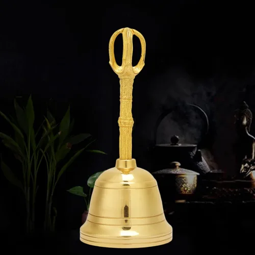 Miniatura 2 de Campana de mano de latón retro, pequeño volumen, fácil de transportar, sonido audible claro para instrumento taoísta pacífico, Feng Shui