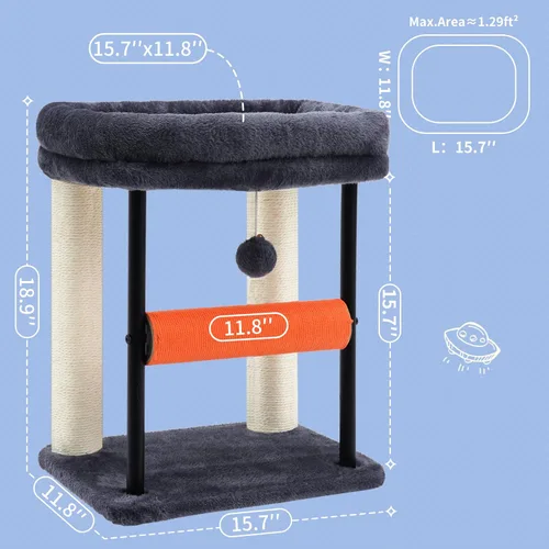 Miniatura 3 de Hey-brother Árbol para gatos, postes rascadores para gatos con cama, torre resistente con columnas totalmente envueltas en sisal y bola de juguete