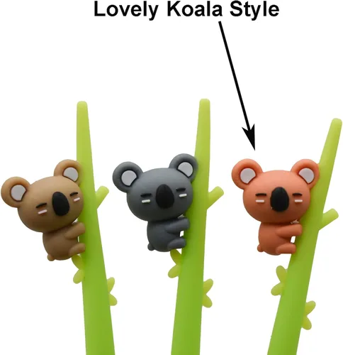 Miniatura 3 de Maydahui 9 bolígrafos de koala para escalar árboles, lindos bolígrafos de dibujos animados de animales de silicona suave tinta negra para fiestas
