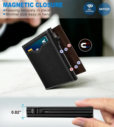 Miniatura 3 de Cartera miyozi para hombre, con bolsillo para efectivo, 2 ventanas para identificación, 9-13 ranuras para tarjetas, estuche metálico, elegante