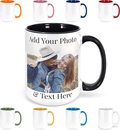 Miniatura 11 de Taza de café personalizada, taza de cerámica personalizada de 15 onzas con foto, impresión de doble cara, divertida, rosa