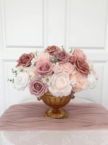 Miniatura 42 de FACINOC Ramos de Rosas Artificiales Naranjas, Juego de Caja de Flores Artificiales con Tallos para DIY, Bodas, Despedidas de Soltera, Decoraciones