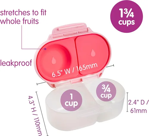 Miniatura 4 de b.box Caja de aperitivos – Mini caja Bento a prueba de fugas para niños y niños pequeños, recipientes de aperitivos de 2 compartimentos para niños