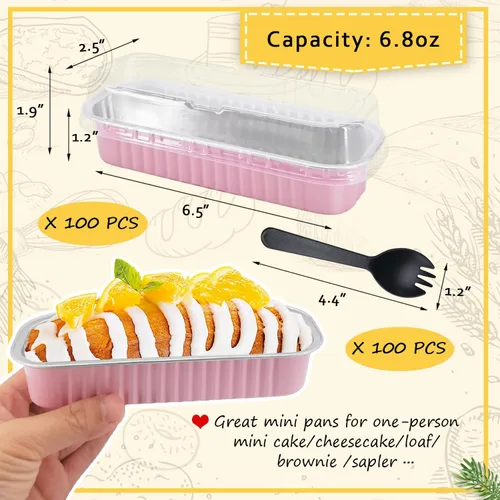 Miniatura 3 de Mini Moldes para Pan de 6.8oz con Tapas Paquete de 100, LNYZQUS Moldes de Aluminio Rectangulares Mini Moldes para Pasteles, Moldes Desechables