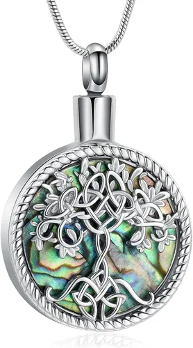 Hearbeingt Collares de urna de lágrima para cenizas, medallón conmemorativo de cenizas del árbol de la vida, joyería de cremación, colgante de