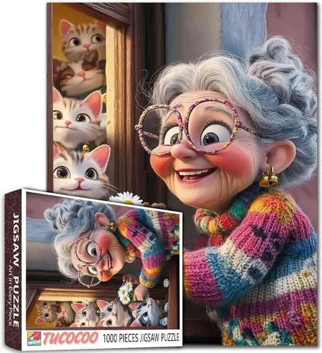 Miniatura 26 de Rompecabezas de mujer vieja de 1000 piezas para adultos, familias (niña, dama, pizza, naipe, vino tinto, amigas) piezas que encajan perfectamente