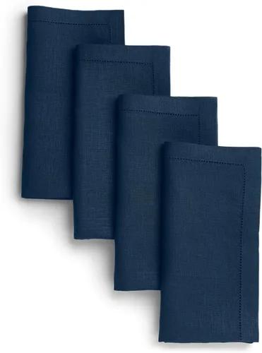 D'Moksha Homes - Servilletas de tela - 20 x 20 pulgadas - Azul marino - Juego de 4 servilletas de lino 100 % puro con vainica, lavables, para otoño,