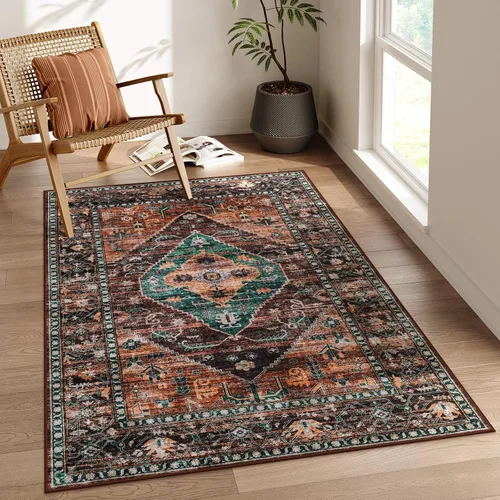 Miniatura 48 de Beeiva Alfombras florales de entrada, lavables para interiores, ultra fina, de 2 x 3 pies, antideslizante, para cocina, tapete de cachemira suave