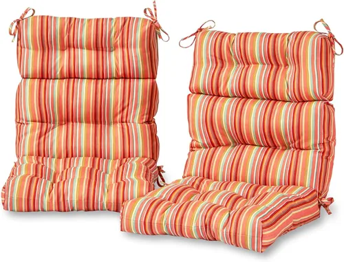 Miniatura 26 de Cojines para silla de respaldo alto para exteriores, diseño de asiento y respaldo con bisagras de una pieza, reversibles con 4 lazos, tela