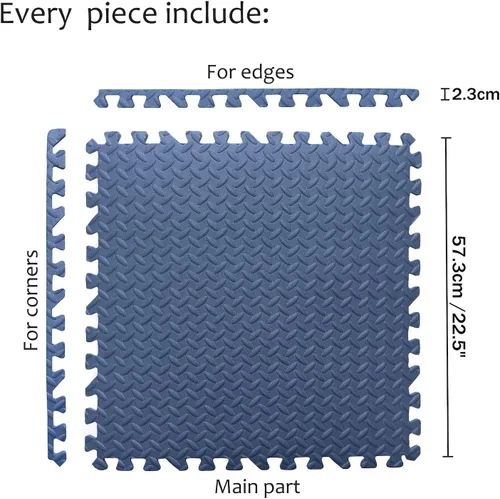 Miniatura 4 de 12 x (48 pies cuadrados) azul tapete de piso de gimnasio de 24 x 24 pulgadas de espuma EVA entrelazada para ejercicio de fitness, rompecabezas
