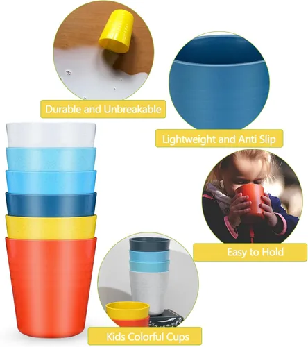 Miniatura 4 de Homestockplus Vasos para Beber de Paja de Trigo de 8 Onzas, [Juego de 8] Vasos Pequeños de Plástico Reutilizables, Vasos de Agua Sin BPA Irrompibles