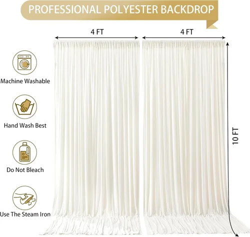Miniatura 5 de Cortinas de Fondo Beige - Cortinas de Poliéster Sin Arrugas para Fotografía, Cortinas de Fondo para Fiestas, para Decoraciones de Baby Shower