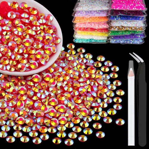 Miniatura 24 de 5000 piezas de diamantes de imitación de resina de 0.118 pulgadas a granel, color verde oscuro AB con parte trasera plana, diamantes de imitación