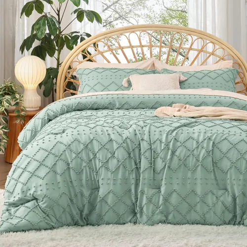 Miniatura 26 de Bedsure Juego de Edredón Tamaño Twin – Edredón beige, ropa de cama Boho con mechones estilo shabby chic para niños, juego de ropa de cama vintage