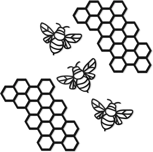 Peryiter 5 piezas de arte de pared de abeja de metal, decoración de peine de miel de abeja de miel, decoración de pared de alambre metálico para