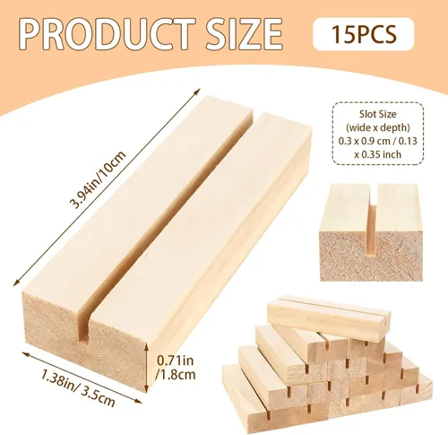 Miniatura 2 de 15 soportes de madera para números de mesa de 3.9 x 1.4 pulgadas, soportes de madera para tarjetas, soporte para fotos de acrílico, para bodas