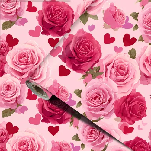 Papel tapiz autoadhesivo para el día de San Valentín, diseño de rosas, diseño de corazón rosa floral, para decoración de pared de dormitorio, baño,