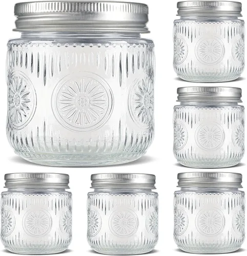 Miniatura 10 de Tarros de Albañil de 8 oz - Tarros de Vidrio Pequeños Vintage con Tapas de Metal Plateadas, Tarros de Conserva de Boca Regular, Seguros